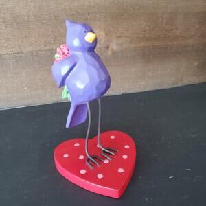 Vintage Russplus Handpainted Valentine Bird & Flowers Shelf Sitter Figurine 4.5"